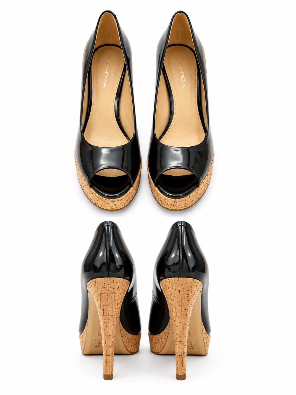 Via Spiga Made in Italy Black  Peep-Toe Platform Heels with Cork Heel size 7.5